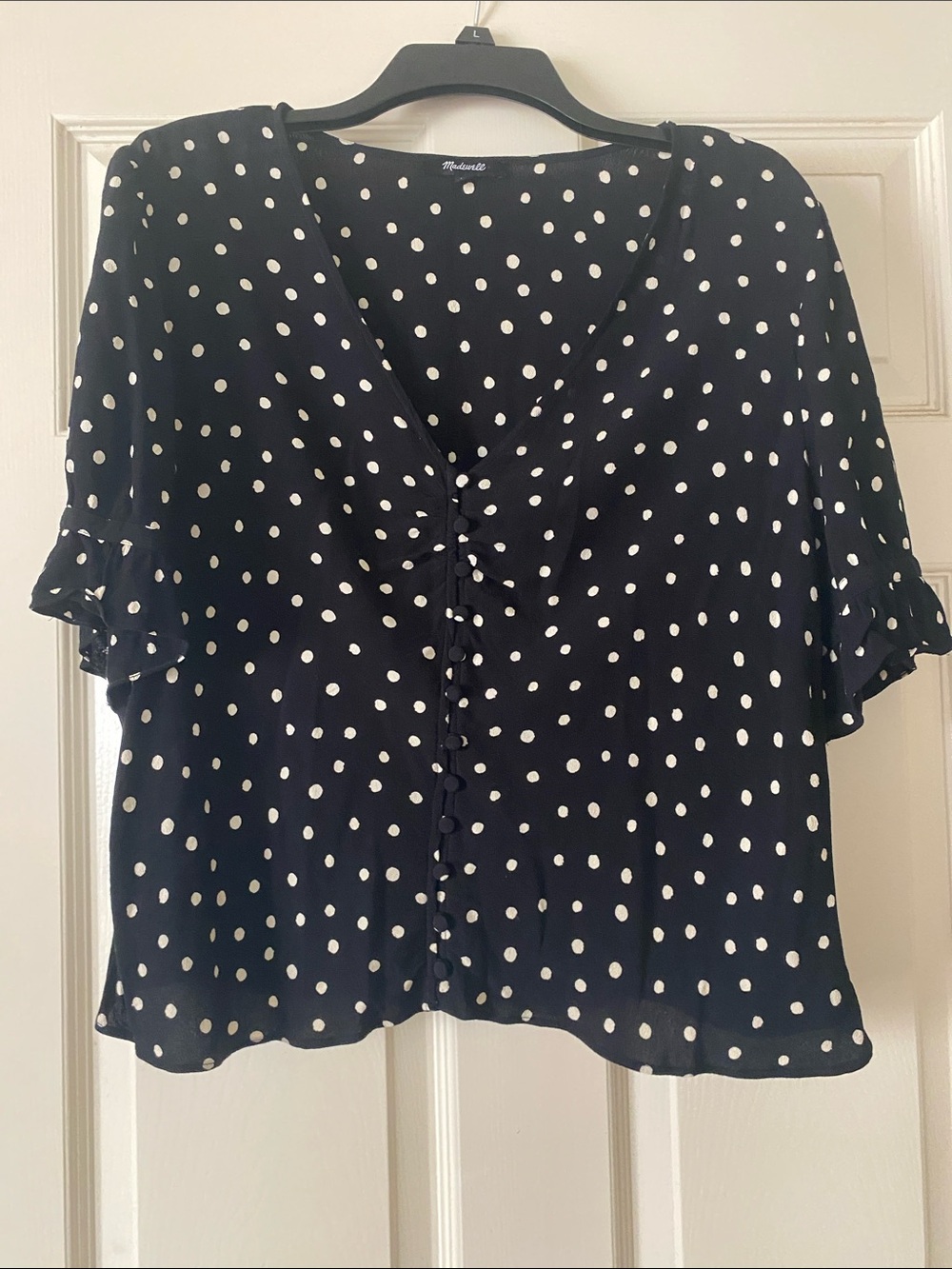 Madewell Navy Blue Polka Dot Button-Front Blouse